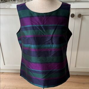 NEW Talbots 100% silk and lined Striped Sleeveless Top - Purple, Green, and Blue